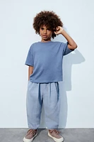 WASHED EFFECT T-SHIRT WITH COTTON AND LINEN