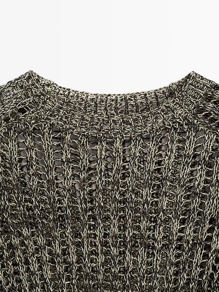 Pull en maille ajourée de coton mélangé