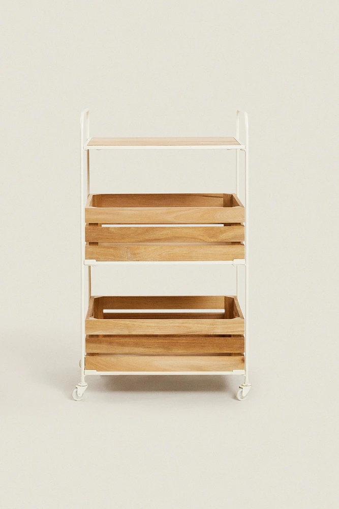 WOOD AND METAL STORAGE CART