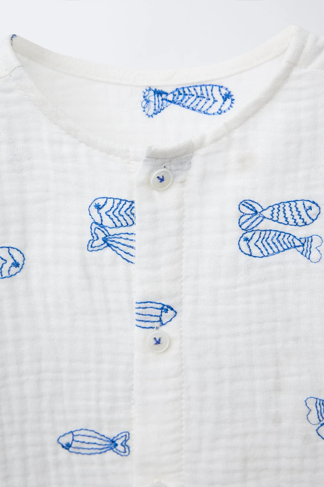 CHEMISE STRUCTURE POISSONS BRODÉS