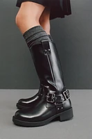 BUCKLED KNEE HIGH BOOTS