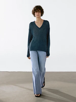 100% linen cutwork sweater