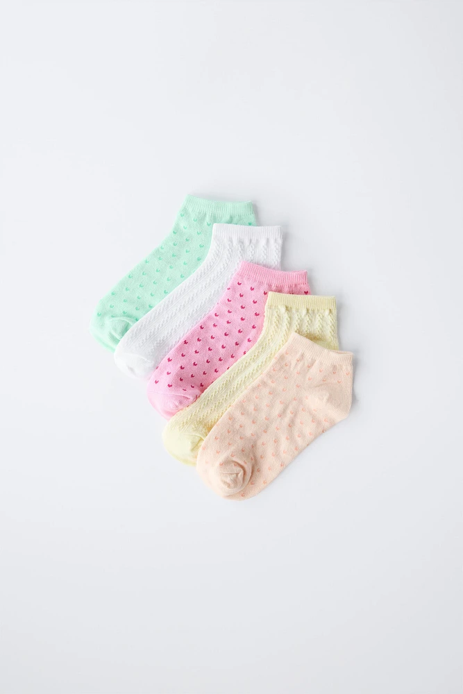 LOT DE CINQ PAIRES SOCQUETTES CŒURS ET STRUCTURE