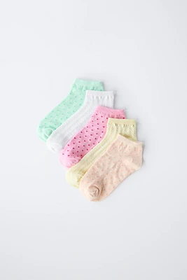 LOT DE CINQ PAIRES SOCQUETTES CŒURS ET STRUCTURE