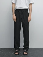 100% linen trousers with check detail