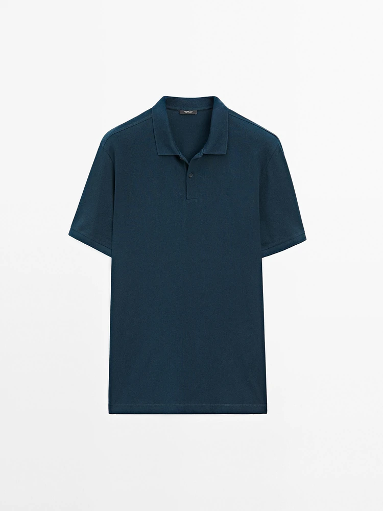 Micro textured piqué cotton polo shirt