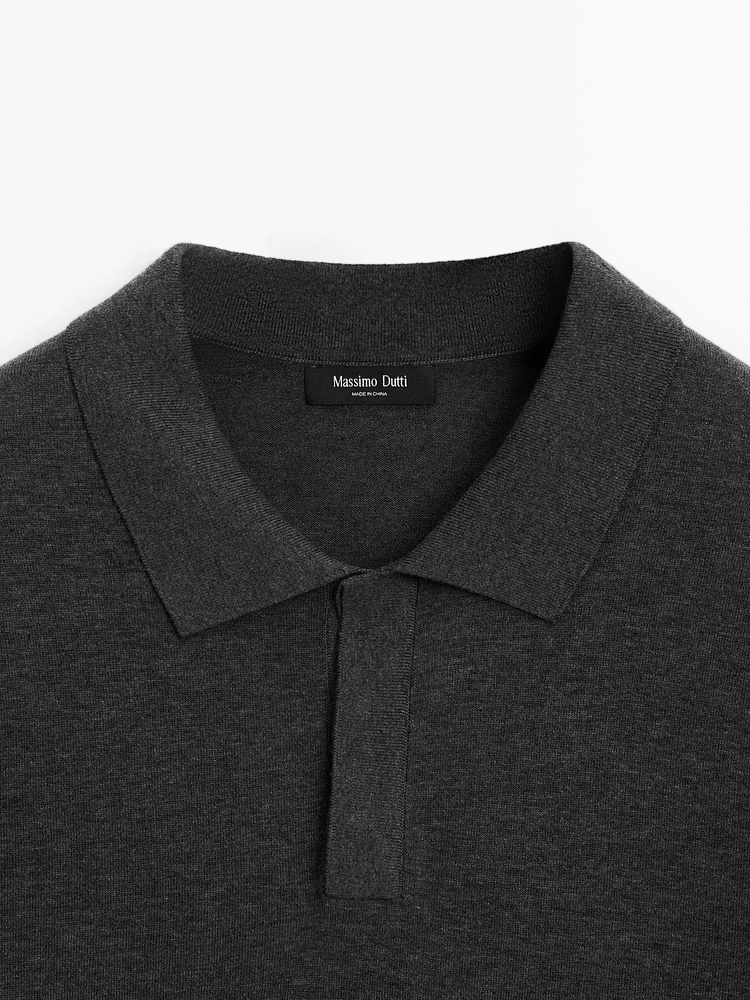 Cotton blend knit polo shirt