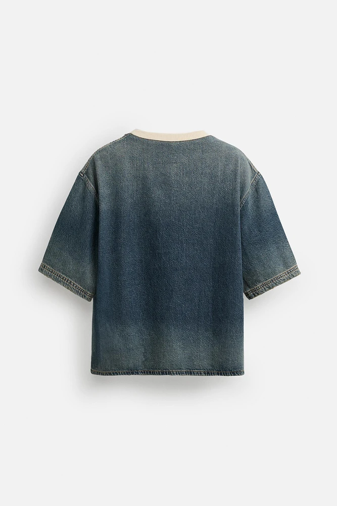 CROPPED FIT DENIM T-SHIRT