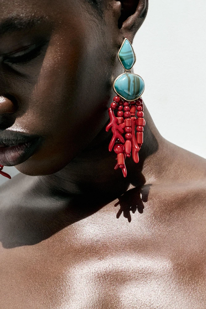 CORAL EFFECT STONE EARRINGS