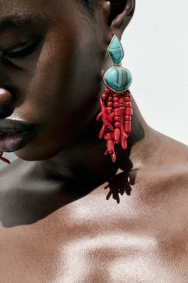 CORAL EFFECT STONE EARRINGS