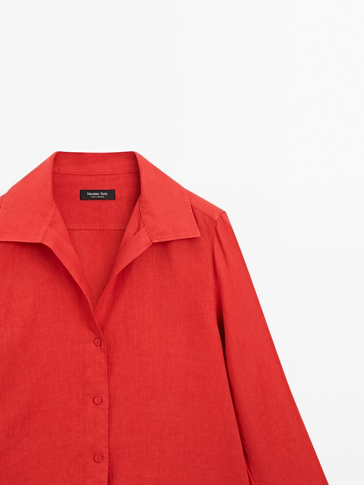100% linen open collar shirt