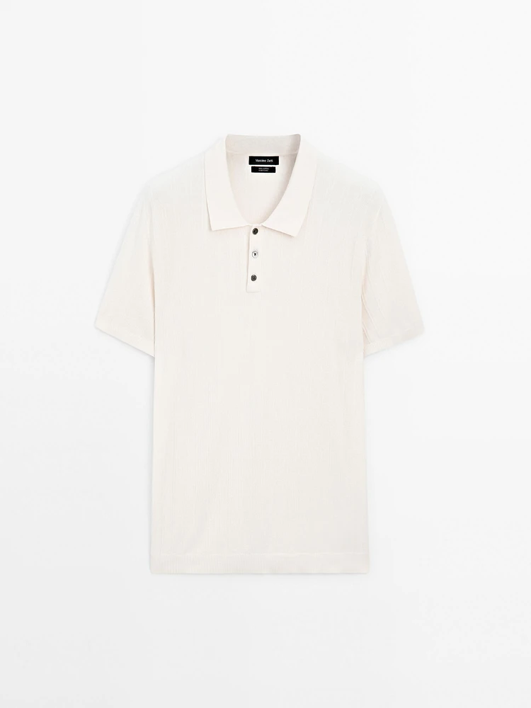 100% cotton textured knit polo shirt
