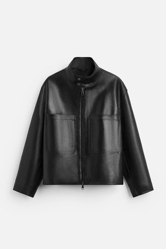 BLOUSON EN CUIR À POCHES