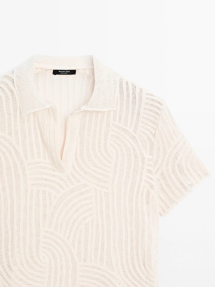 Polo en maille ajourée avec broderie