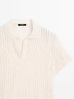 Polo en maille ajourée avec broderie