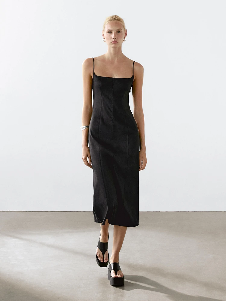 Strappy linen midi dress