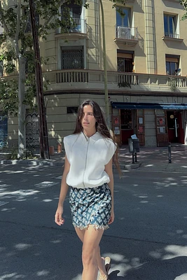 BEADED PRINTED SKORT