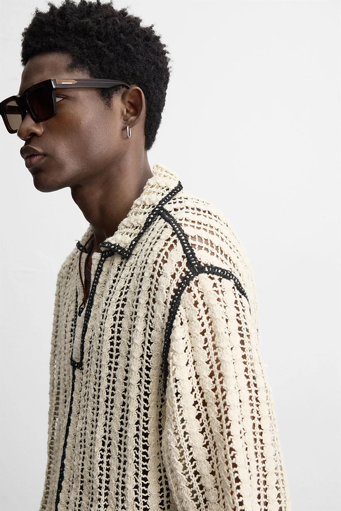 CROCHET TEXTURED POLO SHIRT