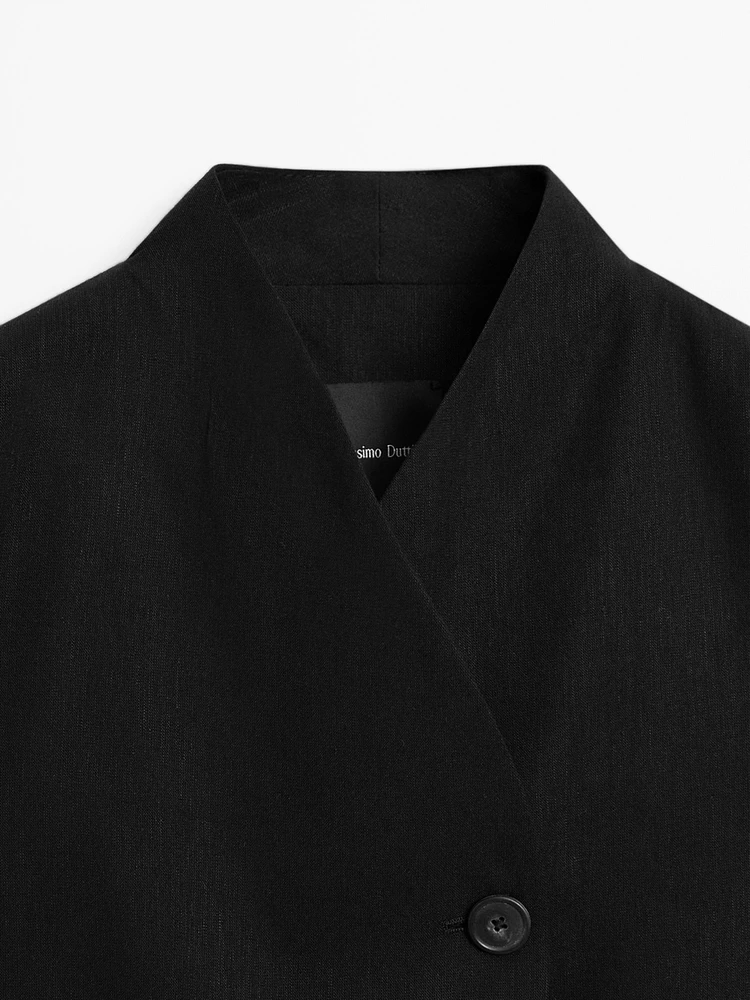 Linen blend high neck waistcoat