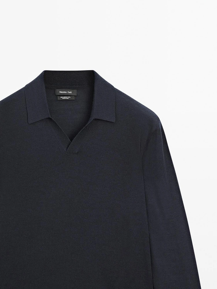 Pull polo en maille 100 % laine mérinos
