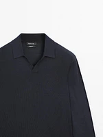 Pull polo en maille 100 % laine mérinos