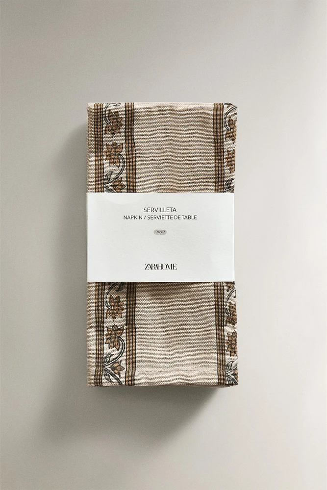 FLORAL PRINT NAPKINS WITH BORDERS (SET OF 2)