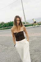 LINEN RUCHED BUSTIER TOP