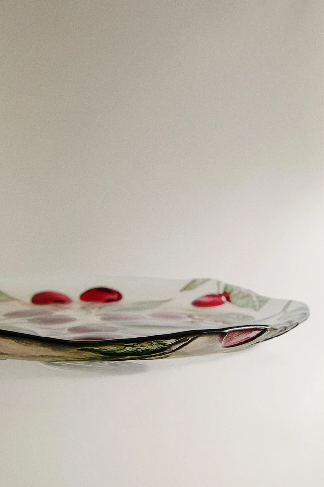 ASSIETTE À DESSERT VERRE RECYCLABLE CERISES