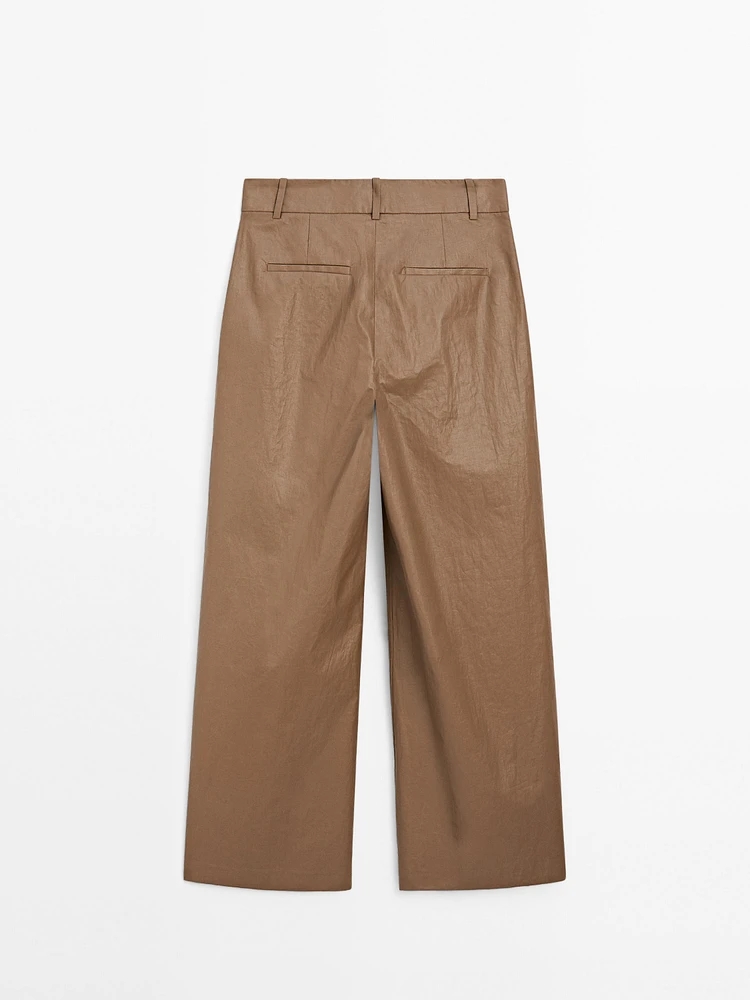 Linen blend wide-leg trousers with darts - Studio