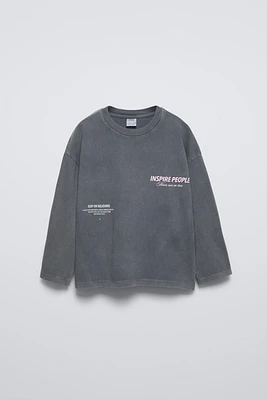 WASHED EFFECT SHIRT WITH TEXT