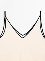 Cotton blend strappy camisole top