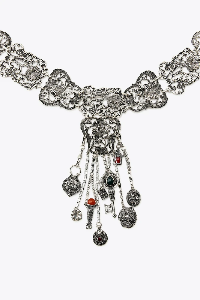 CEINTURE MÉTALLIQUE FLEURS CHARMS