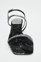 HIGH HEELED VELVET DRAWING SANDALS