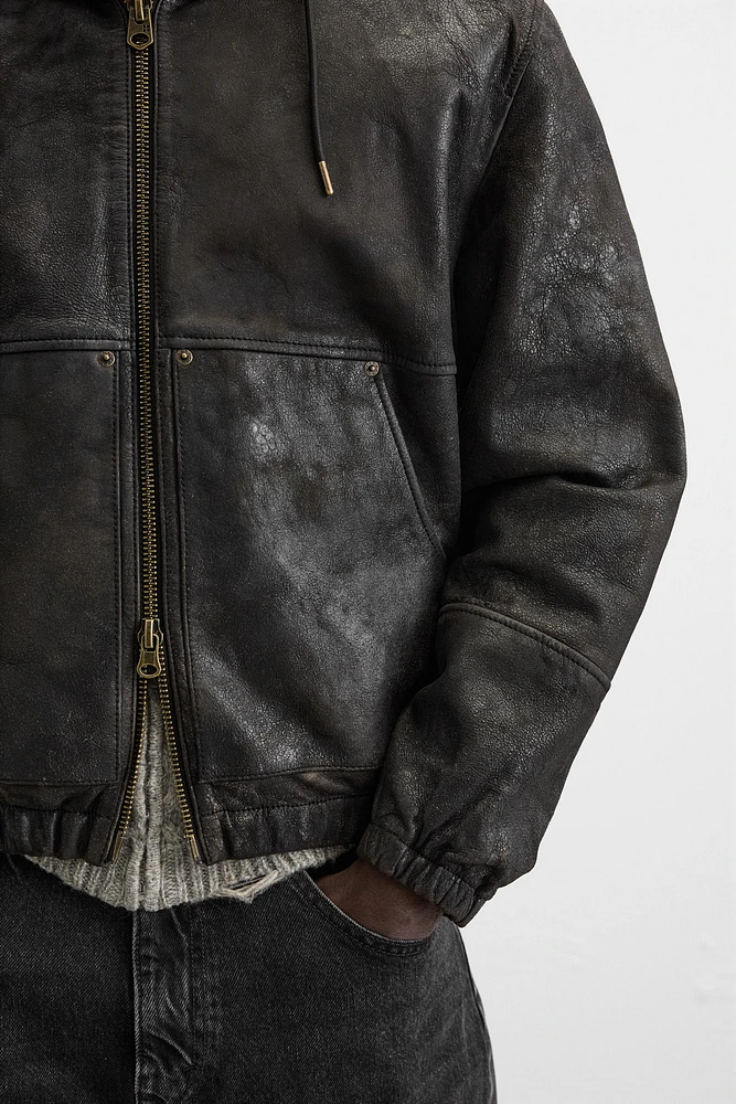 HOODED LEATHER JACKET