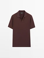 Textured knit short sleeve polo shirt