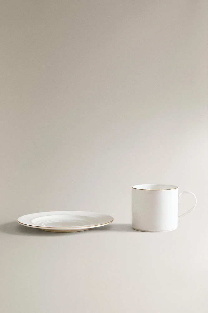 RIMMED BONE CHINA TEACUP AND SAUCER