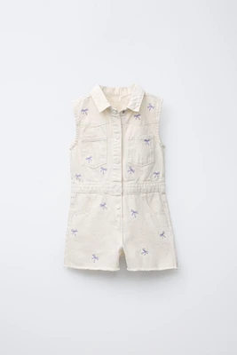 COMBI-SHORT EN SERGÉ AVEC NŒUDS BRODÉS