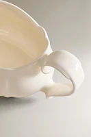 EARTHENWARE GRAVY BOAT WITH RAISED-EDGE DETAIL