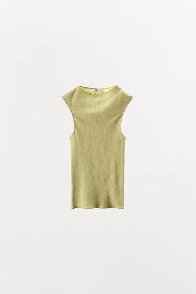 POINTELLE TOP WITH SATIN BOW