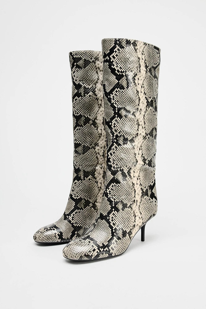 HEELED ANIMAL PRINT BOOTS