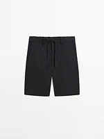 Cotton blend semi-jogger Bermuda shorts
