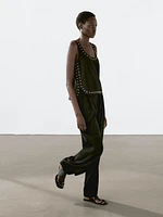 Suede leather top with stud details
