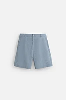 STRIPED CRINKLED EFFECT BERMUDA SHORTS