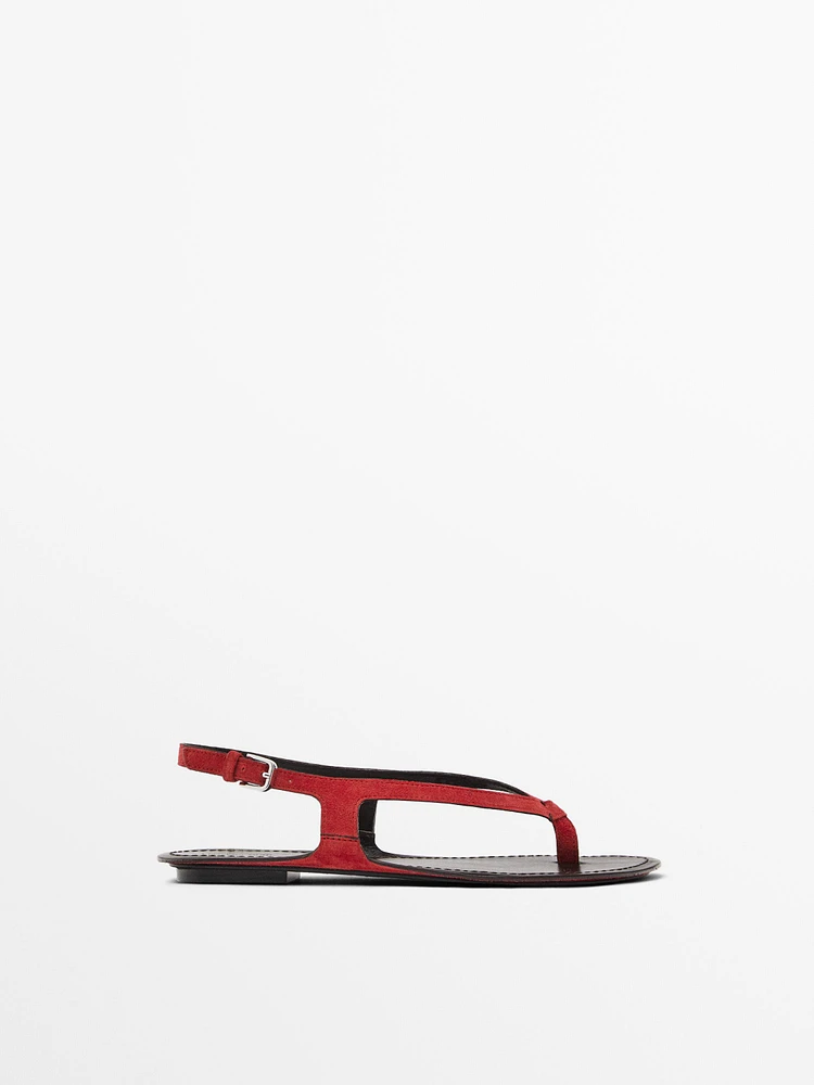Split suede flat sandals