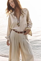 BELTED LINEN LONG SHORTS