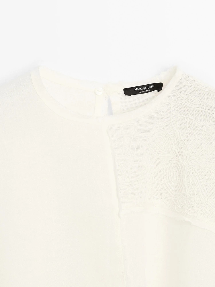 Flowing linen blend embroidered cape