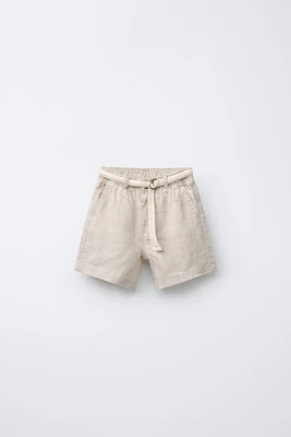 BELTED LINEN SHORTS