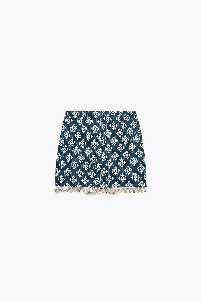 BEADED PRINTED SKORT