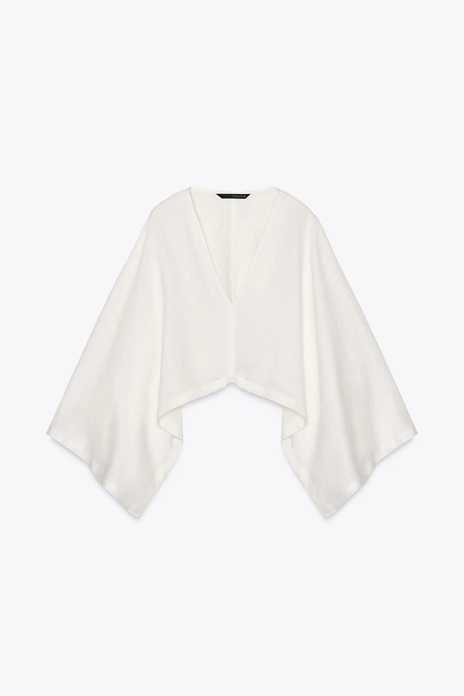 ASYMMETRIC LINEN KIMONO CAPE