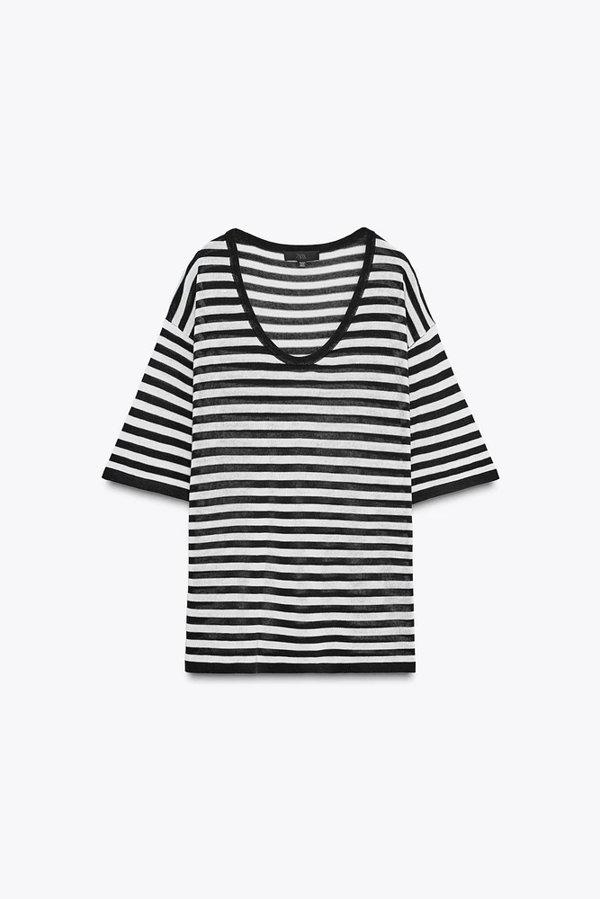 TOP OVERSIZE EN MAILLE MANCHES COURTES